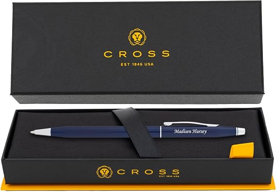 Cross Classic Century Personalized Ballpoint Pen in Blue with Chrome Trim | Engraved Pen for Teacher, Nurse, Doctor, Attorney, or Graduation, Cross Gift Box Included
