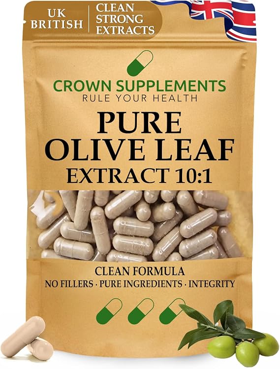 Pure Olive Leaf Extract Capsules 10:1 | Clean Oleuropein Formula | Crown Supplements UK (90 Capsules)