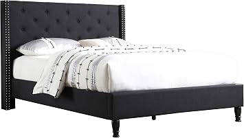 Home Life Linen Upholstered Platform Bed - Cloth Platform Bed with 51 Tall Headboard - Durable Wooden Slat Design - Easy to Assemble - Mattress Support - No Box Spring Needed - Full Size, Black