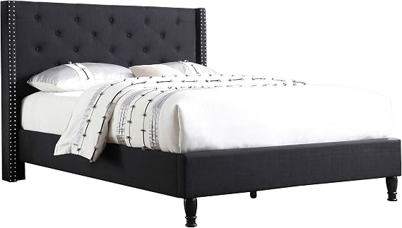 Home Life Linen Upholstered Platform Bed - Cloth Platform Bed with 51 Tall Headboard - Durable Wooden Slat Design - Easy to Assemble - Mattress Support - No Box Spring Needed - Full Size, Black