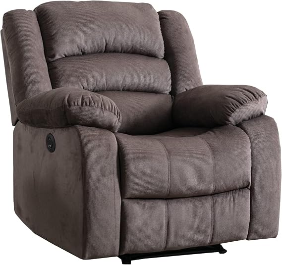 EBELLO Classic Power Recliner Chair, Oversized Electric Overstuffed Reclining Chair with Soft Cushion and Back, Sofa with Comfortable Armchair, Brown