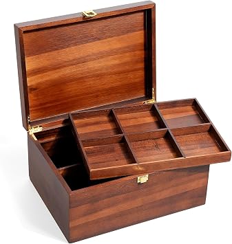 Large Wooden Keepsake Box - Wood Storage Box Decorative Boxes with Adjustable Tray for Storing Keepsake Memory Gift, 12.5 Keepsake Boxes for Home Decor-WB006 Brown, 12.5 x 9.4 x 6.1 IN