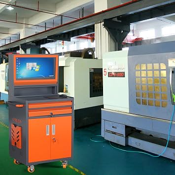 Industrial PC Cabinet Metal Computer Cabinet Industrial Mobile Security LCD Computer Cabinet Enclosure, Gray Orange, Suitable for up to 27-inch Monitors