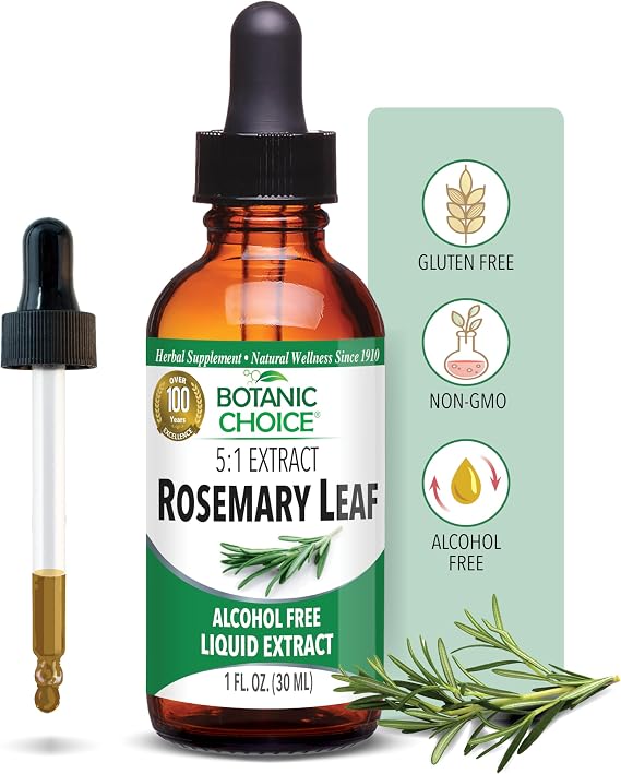 Botanic Choice Rosemary Leaf Liquid Extract Alcohol Free, Gluten Free Fast Acting Supplement Drops Easy to Use Dropper 1 Fluid Ounce | Gluten-Free Herbal Supplement for Antioxidant Support; Easy-to-Use Dropper for Precise Daily Servings
