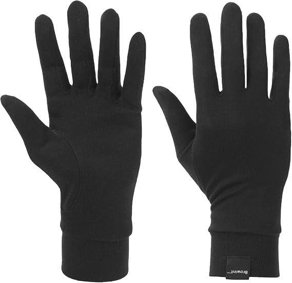 BROWINT Silk Glove Liners for Cold Weather Black Unisex Thermal Silk Gloves S M L XL XXL