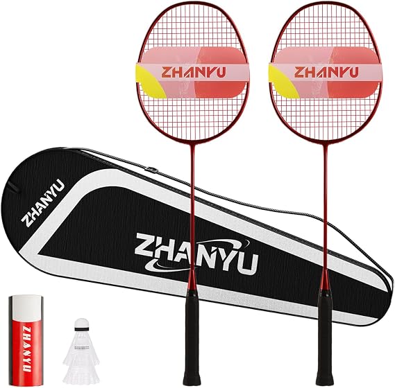 Badminton Racket,Badminton Racket Set,82 Gram Lightweight Carbon Fiber One-Piece Molded Durable Grade Racket,Including 2 Rackets,2 Nylon Shuttlecocks,And 1 Ball Bag