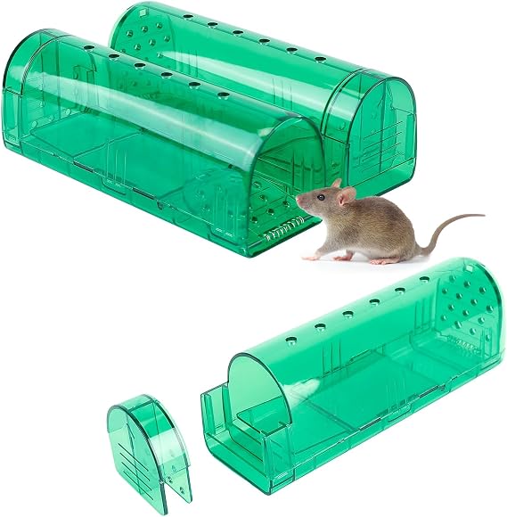 2Pcs Humane Mouse Trap, Reusable Live Mice Trap, Catch and Release Mouse Capture Cage Finger Safe for Small Animal Mice Rodent Hamster