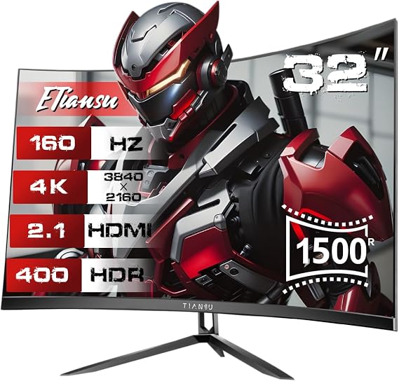32" 4K 160Hz Curved Gaming Monitor,1ms FreeSync,95% DCI-P3,HDMI2.1,VESA | UHD 125% sRGB 1500R Curvature Factory Calibration Dual Stereo Speakers DP 1.4 VESA Zero stutter for gaming and office