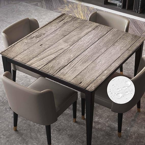 Fitted Tablecloth Wood Grain Square Table Cloth Cover with Elastic Edge Rustic Plank Tablecloths Wipeable Card for Indoor Outdoor Dining Party Decor, Fit for 48"x48" Tables Style 16