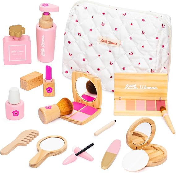 Wooden Makeup Toy Set for Girls , Pretend Play Makeup Kit for Toddlers