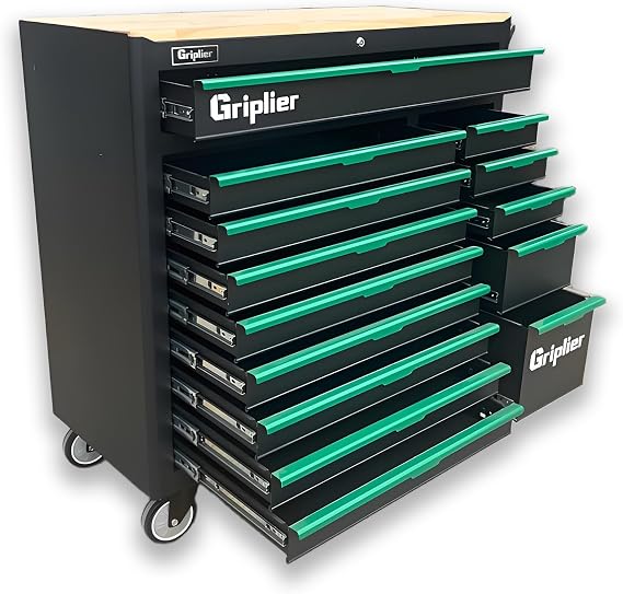 14-Drawers Rolling Tool Chest with Wood Workbench,Brake Casters,Lock & Key,Heavy-Duty Steel Tool Cabinet Storage, for Home,Garbge or Workshop