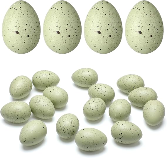 SiliFine 16 Pcs Easter Speckled Eggs 2.4 in Plastic Speckled Eggs Bowl and Vase Filler for DIY Spring Displays and Easter Decorations Vase Decorating (Cyan)