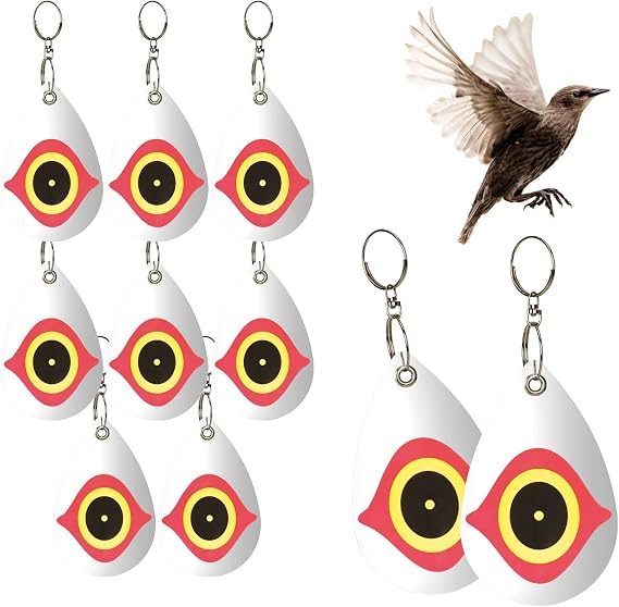COM-FOUR® 10x bird scarer, deterrent for starlings, crows, jackdaws | pigeons - scarecrow for trees 13.5 x 8.5 cm - bird repellent made of plastic - reflective trailer