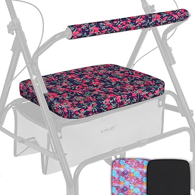Vive Rollator Walker Seat and Backrest Covers - Removable and Washable Accessories for Seniors - Universal Cover Set, Easy to Install - Special Design, Great Gift for The Elderly Pink Floral