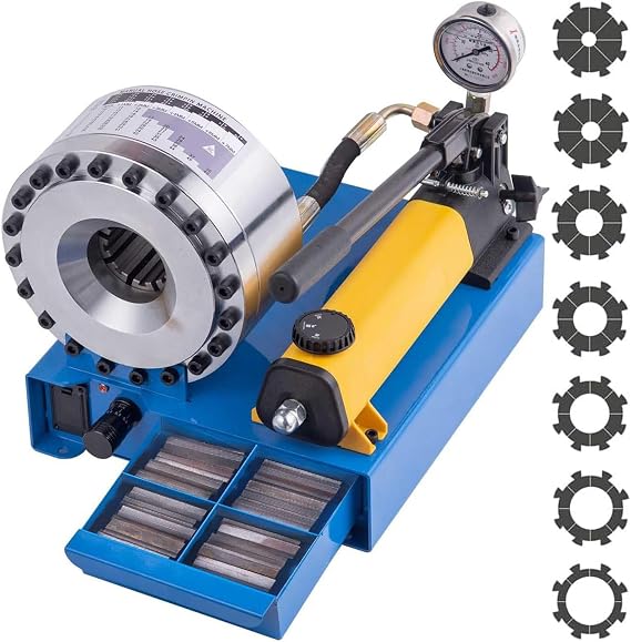 Hose Crimper Machine Hydraulic Hose Tube Crimping Machine Handheld Hydraulic Hose Crimping Tool Portable Horse Press Crimper Mini Hose Press Machine with 7 Sets of Dies