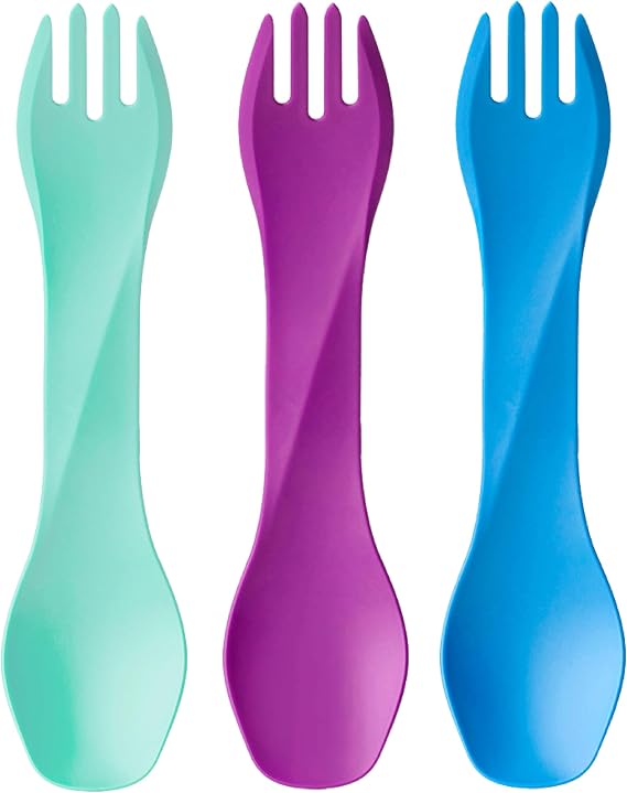 humangear GoBites Uno 3-Pack | Travel & Camping Utensils | Portable & Convertible Dining Ware | Multi-Functional Spork | Mint/Magenta/Light Blue, Uno (Bulk) 3-Pack