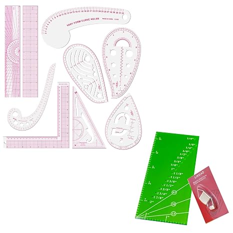 Seam Guide Ruler and Fashion Clear Metric Sewing Ruler Set,French Curve Pattern Rulers for Beginners, Tailors, Designers, Quilting