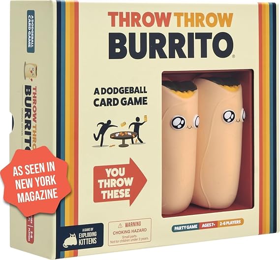 Exploding Kittens Throw Throw Burrito, 2-6 Players, Age 7+ Card Game | Collect matching cards, score points, and throw squishy foam burritos in this fast-paced dodgeball card game.
