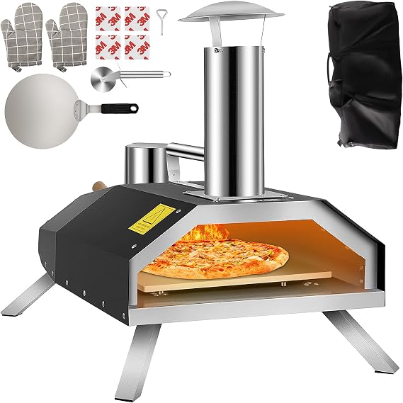 VEVOR Portable Pizza Oven, 12" Pellet Pizza Oven, Stainless Steel Pizza Oven Outdoor, Wood Burning Pizza Oven w/Foldable Feet Portable Wood Oven w/Complete Accessories & Pizza Bag for Outdoor Cooking
