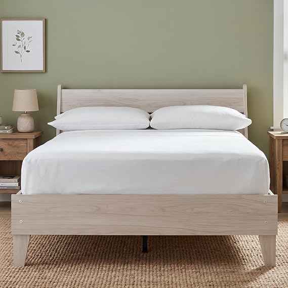 Signature Design by Ashley Full Size Platform Bed Frame, Natural | No box spring required, Engineered wood (MDF/particleboard) and decorative laminate, Kids rooms, Socalle Series
