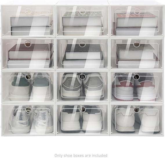 20/24pcs Plastic Shoe Box Stackable Foldable Storage Case Clear Drawer Organizer Boot Shoe Boxes Clear Plastic Stackable Shoe Closet Space Saving Foldable Shoe Rack (20Pcs)