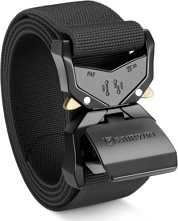 FAIRWIN Tactical Belt Men, 1.5" Stretch Nylon Web Military Hiking Rigger Work Belts with Quick-Release Seatbelt Buckle