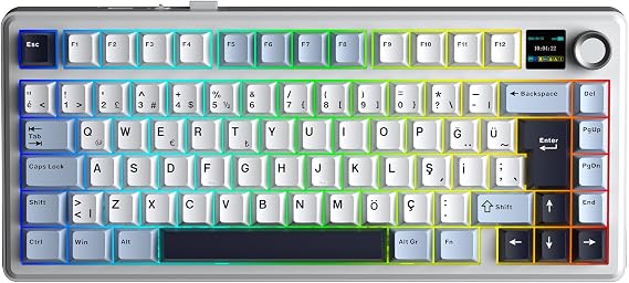 Aula F75 Max Mekanik RGB TKL GrayWood V4 Switch Kablosuz Makrolu Hot Swap Türkçe Q Klavye Lacivert