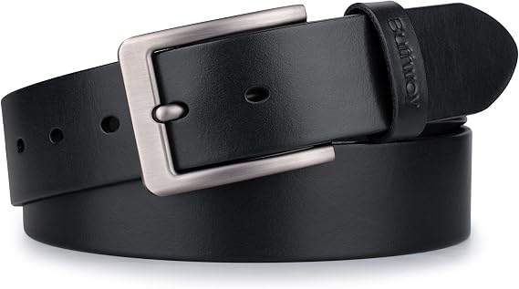 Buffway Mens Full Grain Leather Belt Solid One-Piece Leather, 1.5 Wide for Jeans & Business Casual, Gift Box Included