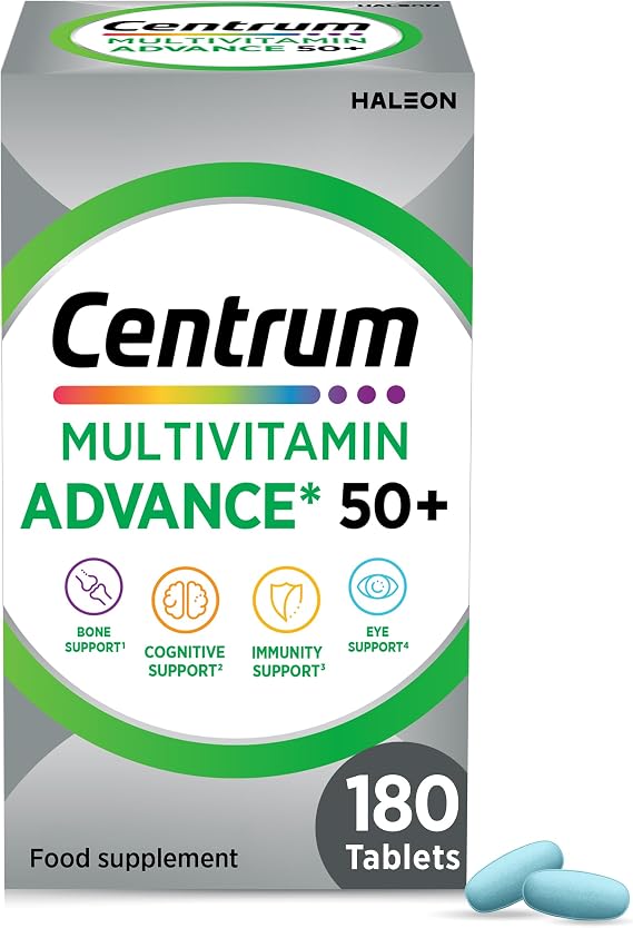 Centrum Advance 50+ Multivitamin & Mineral Tablets, Vitamins for Adults Over 50, with Vitamin D, C & Zinc, 180 Tablets (Packaging May Vary)