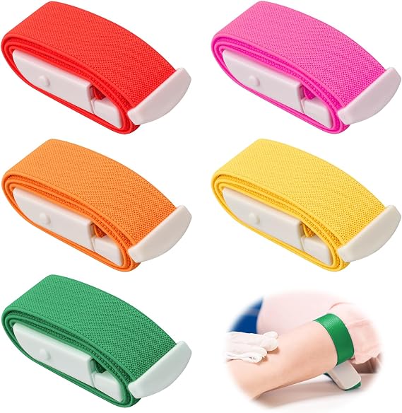 5Pack Adjustable Tourniquet Set with Quick-Release Buckle,First Aid Blood Stop Belt for Emergency Care,Ideal for Adults & Kids (Red, Orange, Yellow, Green, Rose)