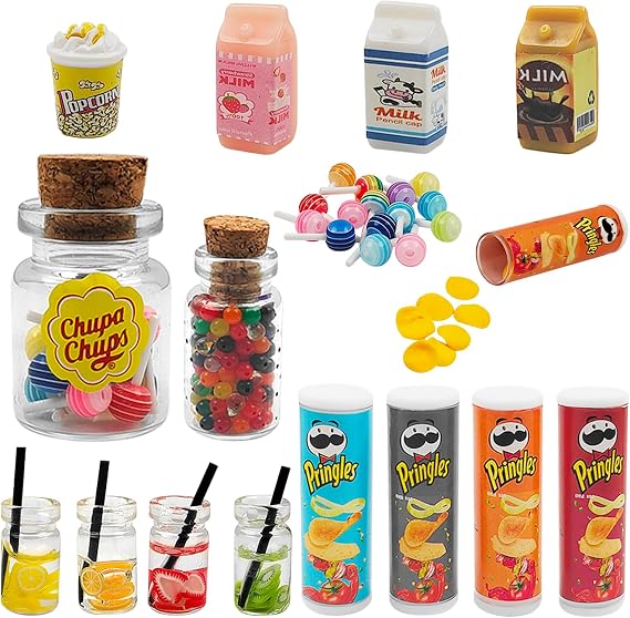 Miniature Food and Drink Set, 18 Pcs Mini Food for 1:12 Dolls House | Play Kitchen Toys Accessories for Christmas Holiday Scenes, Pretend Play Displays or Collector Decoration