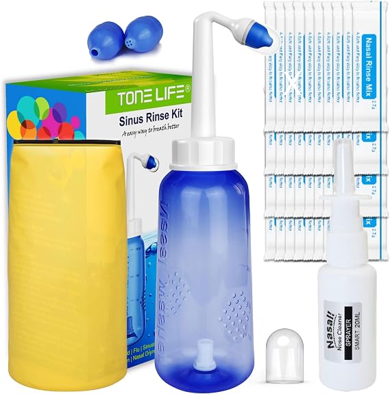 Neti Pot,Sinus Rinse Kit + 40Packets Nasal Salt+ Moisturizing Nasal Sprayer- Neti Pot Sinus Rinse -Sinus Rinse-300ml Nasal Rinse Kit with Sinus Rinse Sachets for Adult Kids