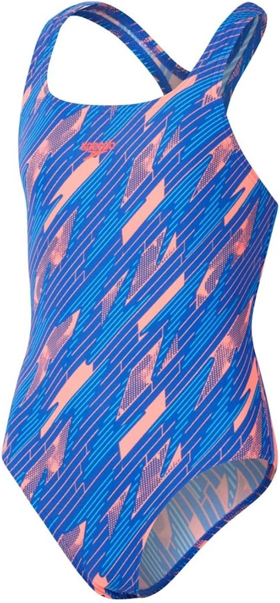 Speedo Girls HyperBoom Allover Medalist Swimming Costume Blue Red