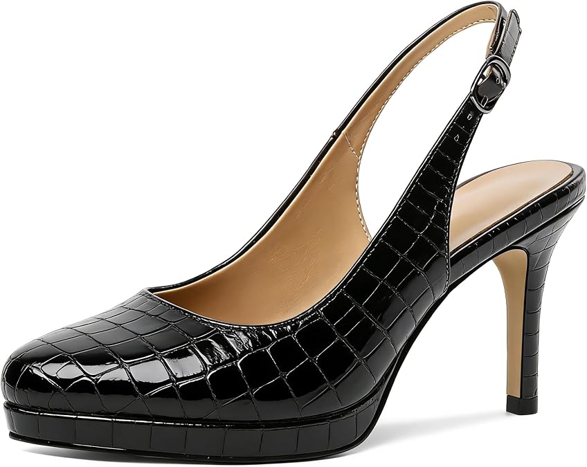 Slingback Heels for Women Pointed Toe Platform Ankle Strap Stilettos Pumps Fashion Party Dress Shoes 3.5 Inches