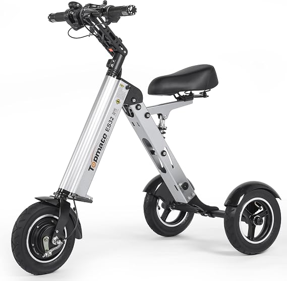 TopMate ES32 Electric Scooter 3 Wheels Foldable Trike with Seat for Adults, Light Weight Mobility with Reverse Function and Key Switch, 10 Inch Pneumatic Tires Tricycle