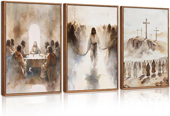 CHDITB 3Pcs Large Jesus Neutral Framed Canvas Wall Art Set,Christ Church Home Wall Decor,Christian Bible Story Religious Boho Artwork for Living Room,Bedroom,Churches,Prayer Room Decor 30x40cm