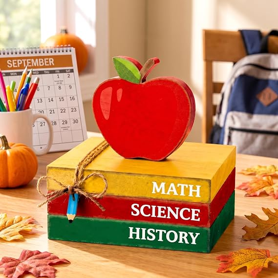 Yousoontic 4 Pcs Back to School Table Decor Apple Prop Book Classroom Decor