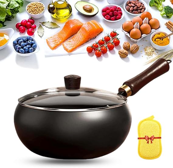 Uncoated Thick Iron Pot, Japanese Iron Pan for Cooking, Uncoating Cast Iron Pot, Hand-Forged Non-Stick Cast Iron Skillet, High Purity Frying Pans for Kitchen (Smooth-Glass Cover, M-24cm)