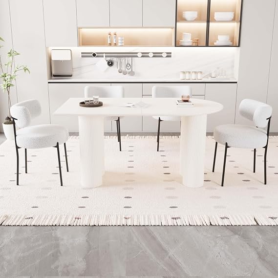 YYQ Modern Cream White Dining Table Set for 4, 5 Piece Kitchen Table Set with 63" Oval Table and 4 Modern Chairs, White Oval Dining Table Set Ideal for Dining Room, Office