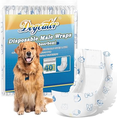 Disposable Male Dog Diapers Large 40 Count, Super Absorbent Dog Wraps Male with Indicator, Adjustable Dog Belly Bands for Male Dogs, Puppy, Doggy, Incontinence Potty Use, White
