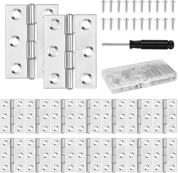 22 Stainless Steel Hinges - 44mm/1.73" for Wood, Small Butt Hinges for Internal/External Doors & Windows, Closet, Drawer, Boxes, Furniture, Cabinet Doors, with 132 Screws