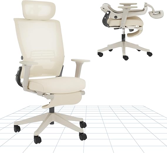 FLEXISPOT Foldex Ergonomic Office Chair – 2D Headrest, Height-Adjustable Armrests & Retractable Footrest | Foldable Backrest & Lumbar Support | Compact Home Office, Gaming & Study Chair White