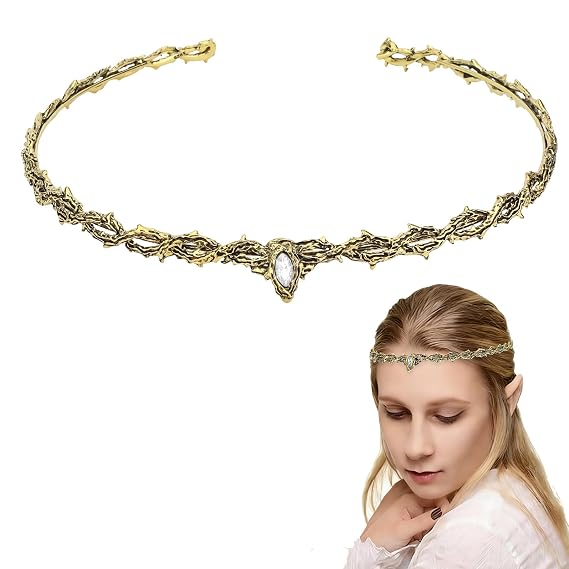 Ondder Elf Crown Gold Fairy Headpiece, Elven Goddess Crown for Women Girls Medieval Fairy Elf Accessories