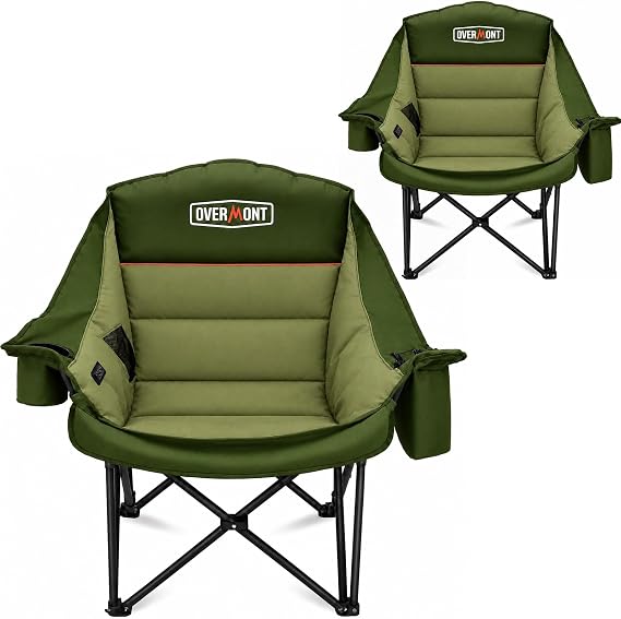 Overmont Gentle Heated Oversized Camping Chair for Adults - 3 Levels Seat & Back Separately Control - 500lbs Support Heavy Duty Padded Folding Chair Outdoor Garden Portable - Battery NOT Included