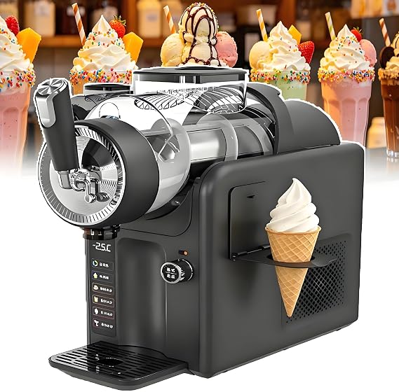 Slush Machine & Ice Cream Maker Machine, 5 Modes for Smoothies, Milkshakes, Cocktails, Margarita, and Ice Cream, With Ice Cream Cone Holder, Self-Cleaning, For Home Use Black