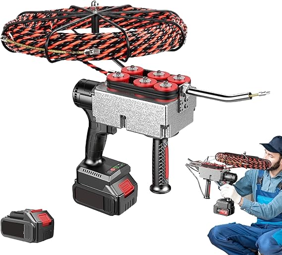 Brushless Lithium Electric Threading Machine, Through Wall Cable Running Rods Tool with Metal Lock Wire, Brushless Lithium Electric Threader Puller, 40m/min Stringing Wire Machine