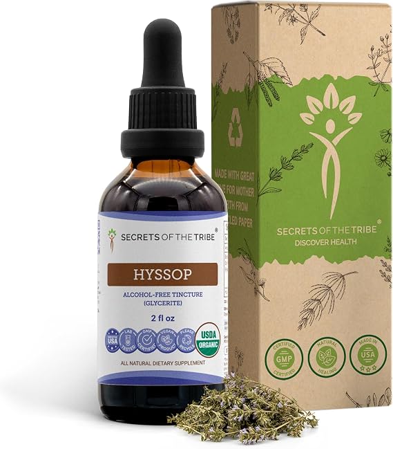 Hyssop USDA Organic | Alcohol-Free Extract, High-Potency Herbal Drops | Made from 100% Certified Organic Hyssop (Hyssopus officinalis) Dried Herb (2 oz)