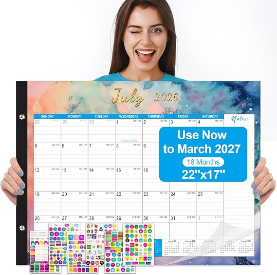 Gannyfer Large Desk Calendar 2026-2027, 22" x 17" Desk Top Calendar, 18 Months Use Now to Mar 2027, Monthly Desk Pad Calendar 2026 with Daily Blocks, Thick Paper, Corner Protectors - Starry Sky