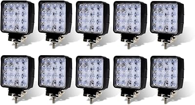 Pack of 10 TMH 48w Square Shape 60 Degree LED Work Light Flood Lamp Driving Light, ATV, Off-Road, 4wd, 4x4, Utv, Van, SUV, Motorbike, Motorcycle, Bike, Bus, Trailer, Truck
