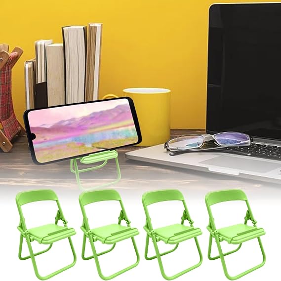 BLOWEST 4Pcs Mini Folding Chair Cell Phone Stand Desktop Foldable Candy Color Mobile Phone Holder Folding Chair Cradle for Desk Phone, Random Colors (Green)